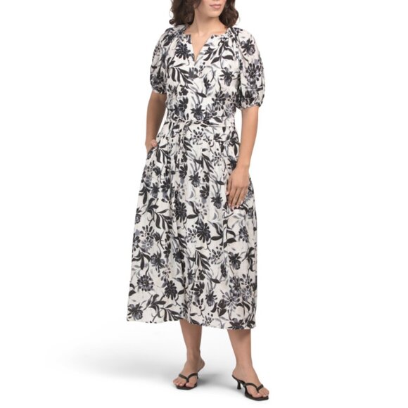 NICOLE MILLER Black Floral Floral Puff Sleeve Dress - Picture 1 of 2